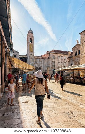 Stradun Street Full Of Tourists At Old City Dubrovnik
