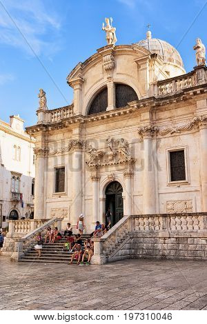 People At Saint Blaise Church In Dubrovnik