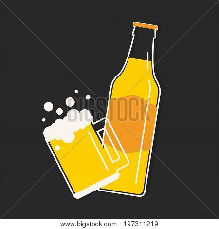 beer bottle and mug cartoon vector graphic