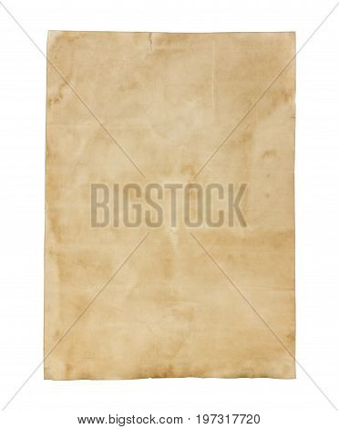 Old brown note paper isolated on white background.d.