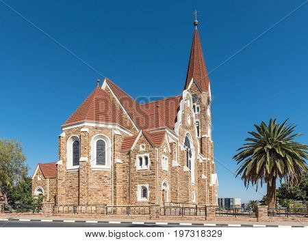 WINDHOEK NAMIBIA - JUNE 17 2017: The back side of the Christuskirche an historic German Lutheran church in Windhoek