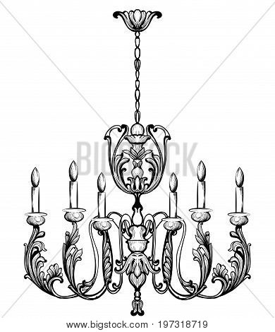 Rich Baroque Classic chandelier. Luxury decors accessory design. Vector illustration sketch
