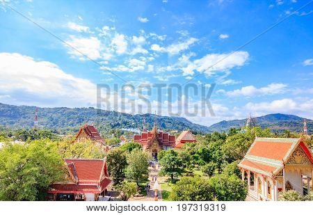 Panorama of the ancient Buddhist temple Wat Chalong Thailand Phuket