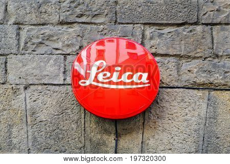 Leica Sign On Building In Florence