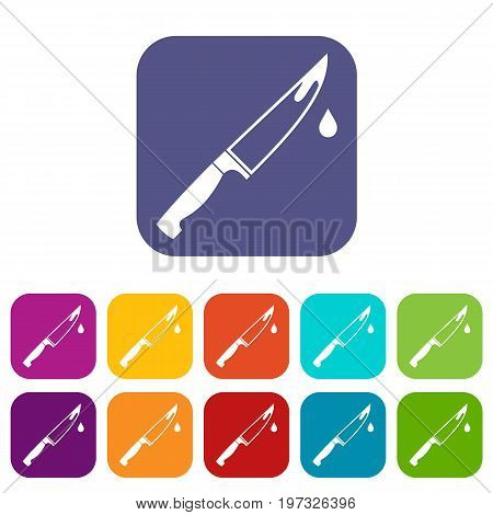 Steel knife icons set vector illustration in flat style in colors red, blue, green, and other