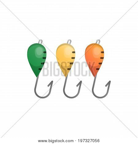 Vector illustrations set of fishhooks on white background. Fishing equipment and fish farming topics.