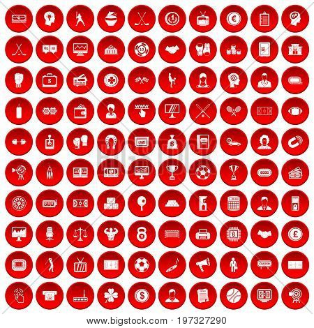 100 totalizator icons set in red circle isolated on white vectr illustration
