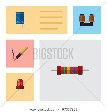 Flat Icon Technology Set Of Repair, Coil Copper, Resistance And Other Vector Objects