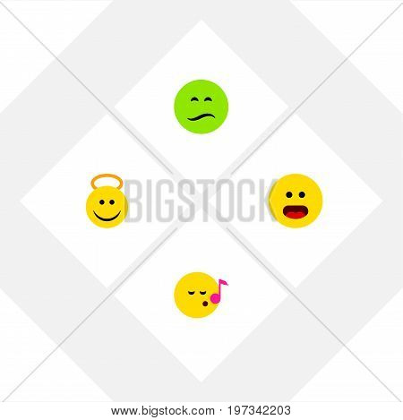 Flat Icon Gesture Set Of Descant, Wonder, Frown And Other Vector Objects