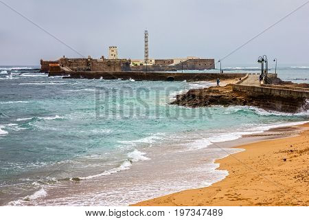 Kadiz sea front view - San Sebastian fortress, Spain