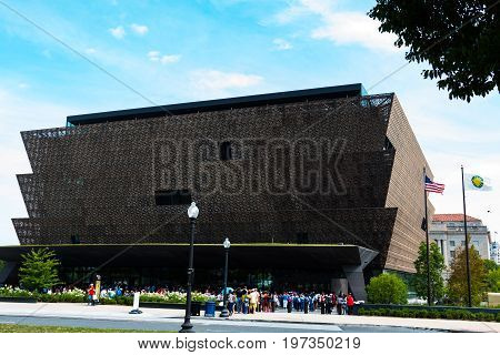 WASHINGTON, DC - JULY 12, 2017:  The National Museum of African American History and Culture, a Smithsonian Institution museum, located on the National Mall.