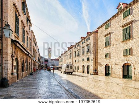 Stradun Street And People At Old City Dubrovnik Croatia