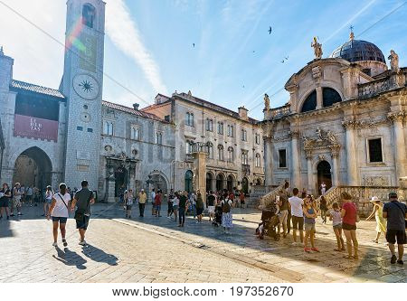 St Blaise Church And Belfry In Stradun Street In Dubrovnik