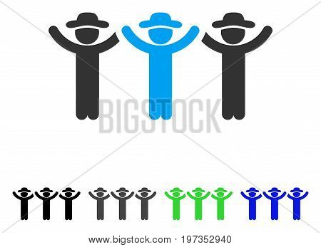 Gentlemen Hands Up Roundelay flat vector icon. Colored gentlemen hands up roundelay gray, black, blue, green pictogram variants. Flat icon style for graphic design.