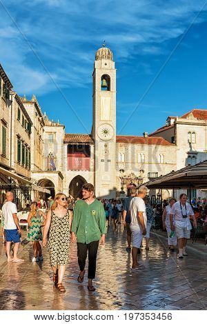 People At Belfry On Stradun Street Dubrovnik
