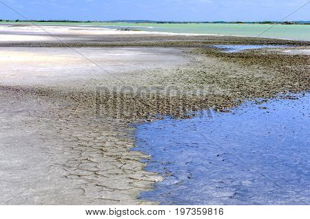 View of salt area in Rio Lagartos in Mexico
