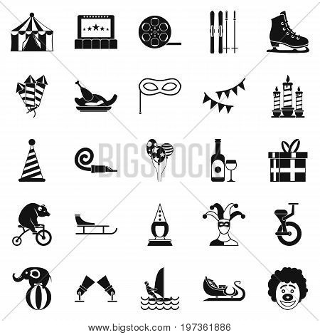 Performance of clowns icons set. Simple set of 25 performance of clowns icons for web isolated on white background