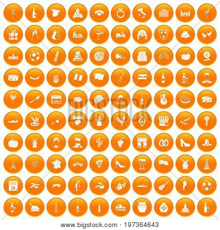 100 wine icons set in orange circle isolated on white vector illustration