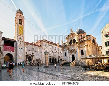 St Blaise Church And Belfry On Stradun Street In Dubrovnik