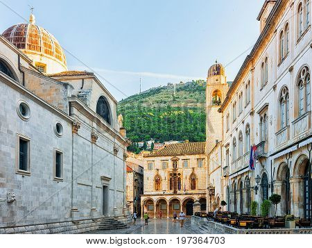 St Blaise Church And Belfry At Stradun Street Dubrovnik