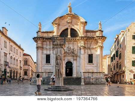 People On Square At St Blaise Church On Stradun Dubrovnik