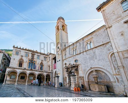 People At Belfry On Stradun Street In Old City Dubrovnik
