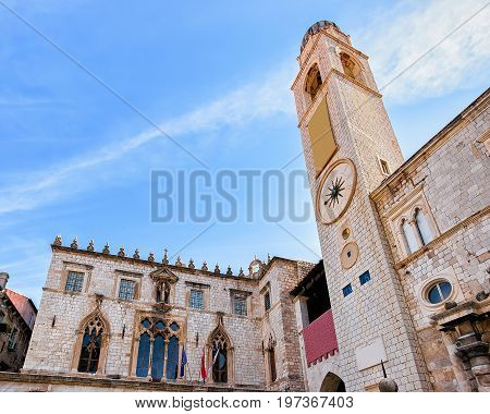 Belfry On Stradun Street In Old City Dubrovnik