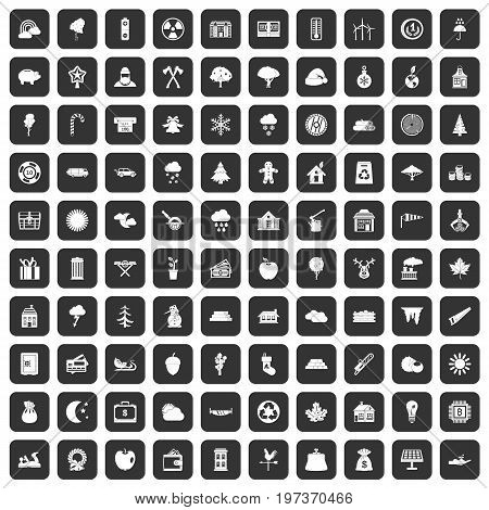 100 lumberjack icons set in black color isolated vector illustration