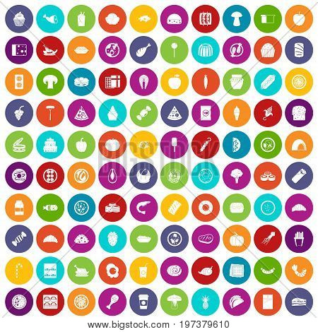 100 meal icons set in different colors circle isolated vector illustration