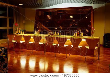CARAMANICO ABRUZZO ITALY - NOVEMBER 22 2014: Elegant lounge bar inside La Reserve Hotel a famous wellness center at Caramanico Terme.