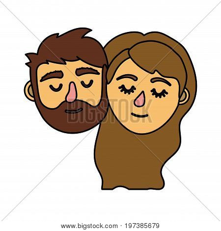 couple lover head with closed eyes and hairstyle vector illystration