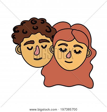 couple lover head with closed eyes and hairstyle vector illystration