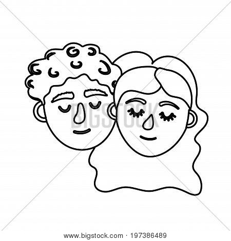 line couple lover head with closed eyes and hairstyle vector illystration