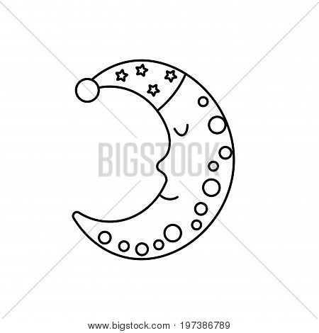 line bauty moon in th sky with sleep hat design vector illustration