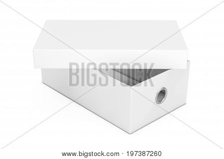 White Blank Cardboard Shoe Box Mockup for your Design on a white background. 3d Rendering
