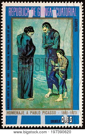 Moscow Russia - July 28 2017: A stamp printed in Equatorial Guinea shows painting 