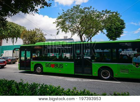 Bus On Street At Downtown In Singapore