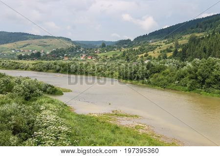 River Schodnica in summer Carpathians in Ukraine