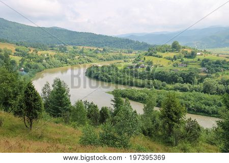 River Schodnica in summer Carpathians mountaine. Ukraine