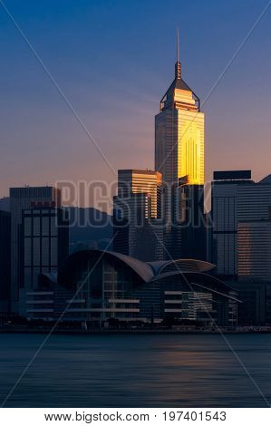 Hong kong downtown the famous cityscape view of Hong Kong skyline from Kowloon side at Hong Kong.