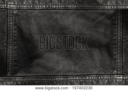 Black Leather Texture Background With Seams On All Sides