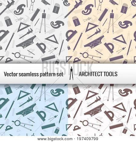Architectural seamless pattern set with isolated tools for work and titile placed at the center vector illustration