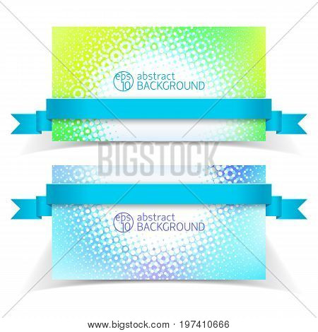Two horizontal abstract light banner set with cian ribbons and glowing elements vector illustration