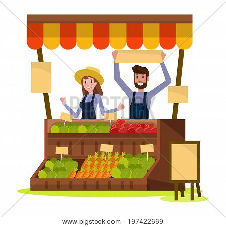 Organic Local food and vegetables market. flat design element. vector illustration