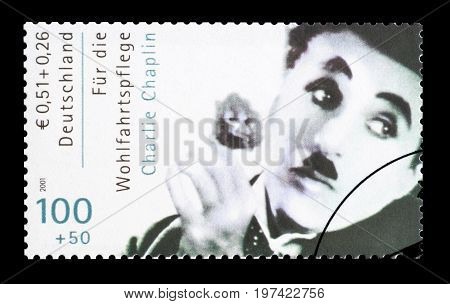 GERMANY - CIRCA 2001 : Cancelled postage stamp printed by Germany, that shows Charlie Chaplin.