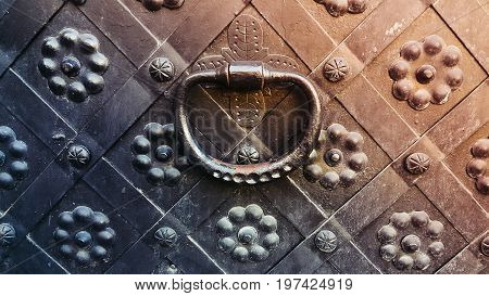 Decorative ornament forged gate elements, closeup forged gate or fence