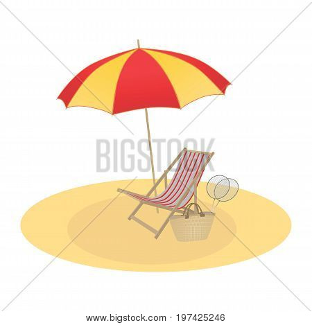 Illustration on a summer theme umbrella and chaise longue.