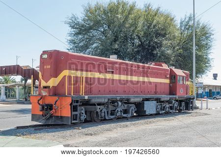 WINDHOEK NAMIBIA - JUNE 17 2017: The first Class 32-000 General Electric type U18C1 diesel-electric locomotive in Namibia on display at the station in Windhoek