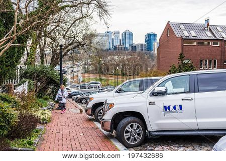Washington Dc, Usa - March 20, 2017: Georgetown Neighborhood With Steep Street With View Of Key Brid