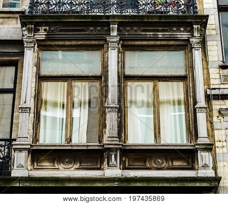 Old But Renovated Windows In Historical Part Of Bruxelles